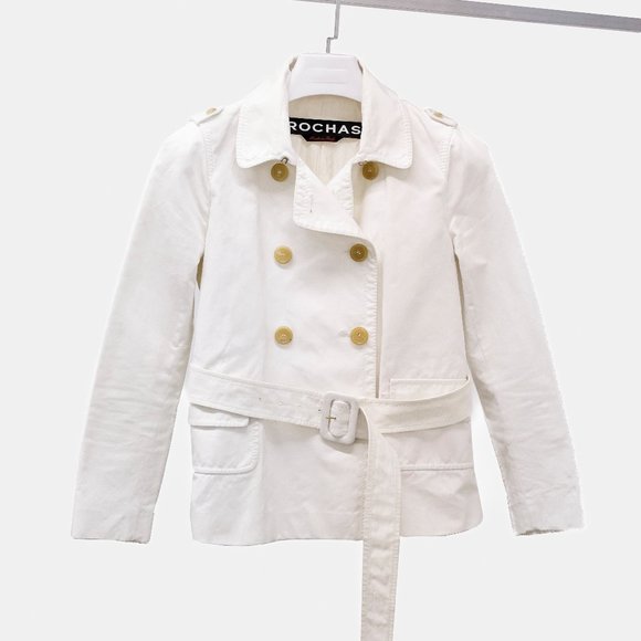 Rochas White Cotton Belted Jacket